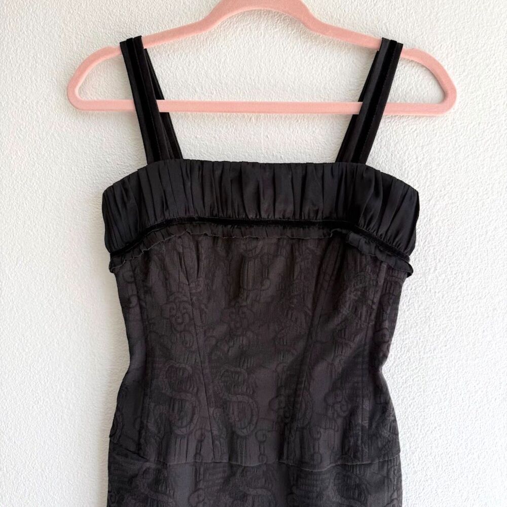 Vintage 90s Guess Jeans Dragon Jacquard Corset Satin & Velvet Dress in Black XS - Picture 3 of 14